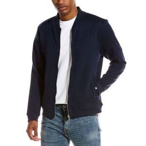 Magaschoni Men's Navy Knit Full Zip Ribbed Trim Bomber Jacket Size XL/16